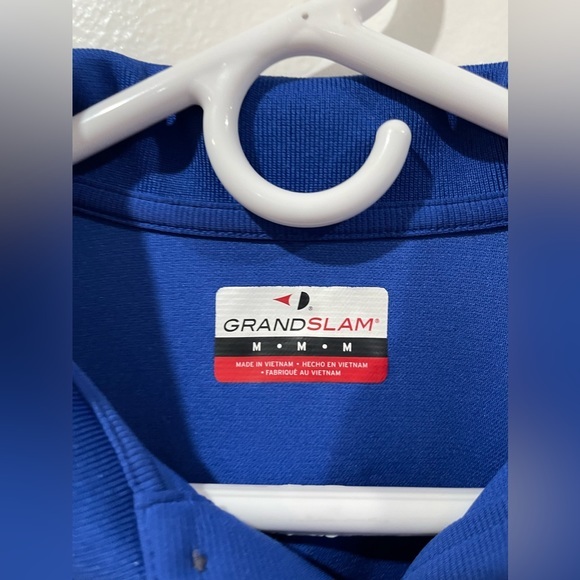 Grand Slam Golf Polo Mens Size Medium Stripped Blue Short Sleeve EUC - Picture 2 of 3